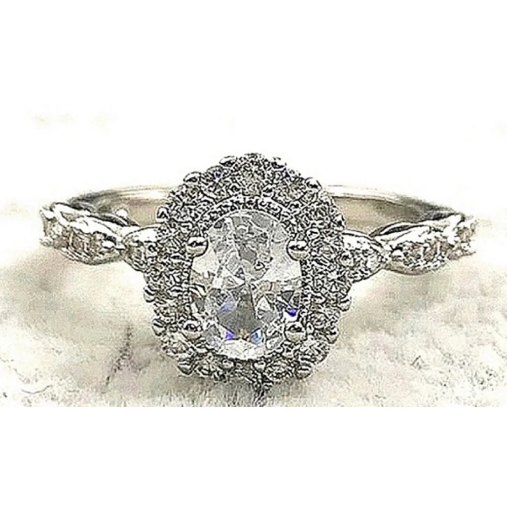 NEW Women's Gold Filled‎ Oval Halo Simulated Diamond Engagement Ring, Sz 6